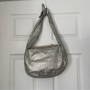 $620 Kate Spade Collect Metallic Silver Perforated Leather Shoulder Bag Purse